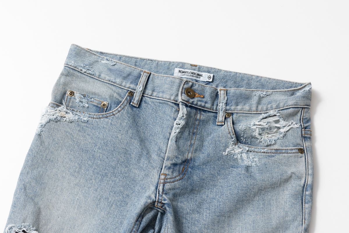 LEATHER IN CRASH DENIM PANTS  / レザーインクラッシュデニムパンツ