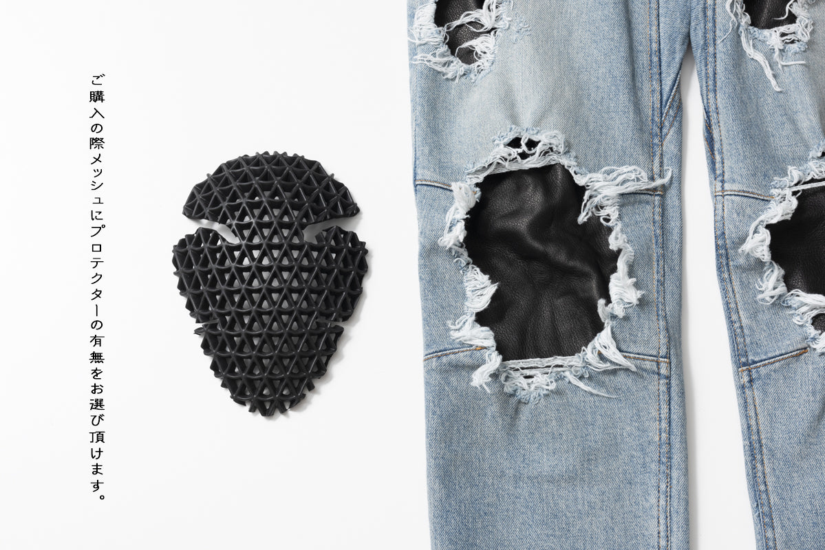 LEATHER IN CRASH DENIM PANTS  / レザーインクラッシュデニムパンツ