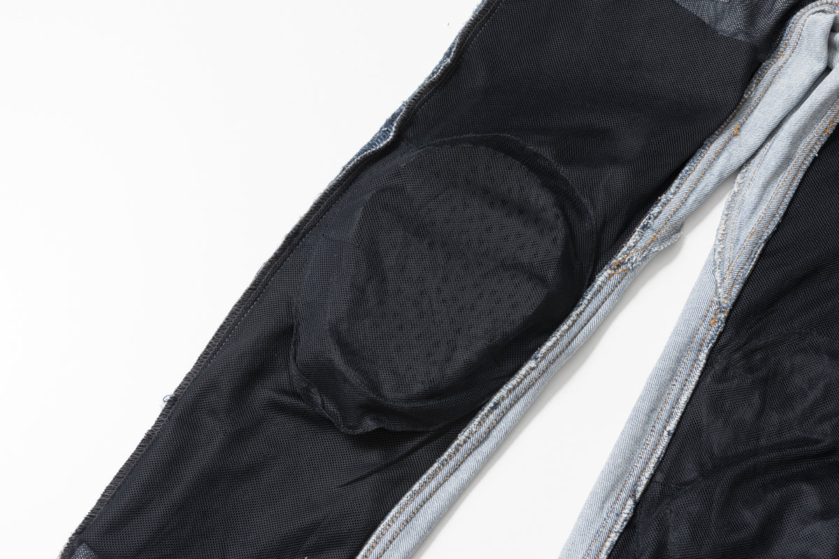 LEATHER IN CRASH DENIM PANTS  / レザーインクラッシュデニムパンツ