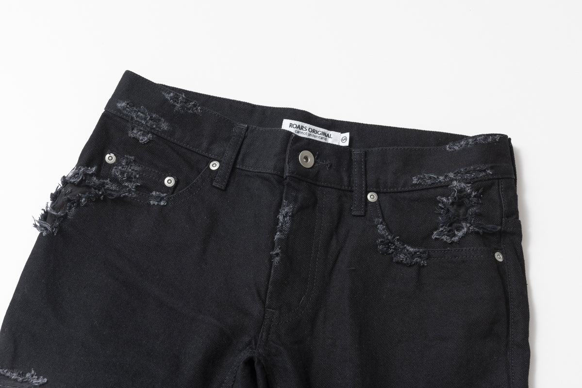 LEATHER IN CRASH DENIM PANTS  / レザーインクラッシュデニムパンツ