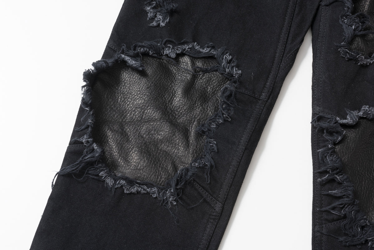 LEATHER IN CRASH DENIM PANTS  / レザーインクラッシュデニムパンツ