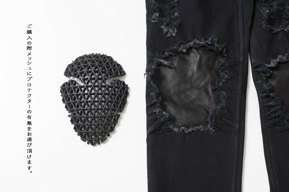 LEATHER IN CRASH DENIM PANTS  / レザーインクラッシュデニムパンツ
