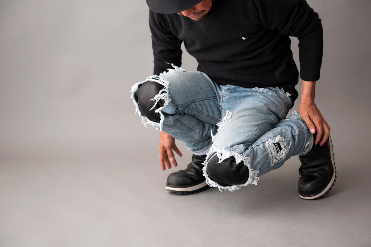 LEATHER IN CRASH DENIM PANTS  / レザーインクラッシュデニムパンツ
