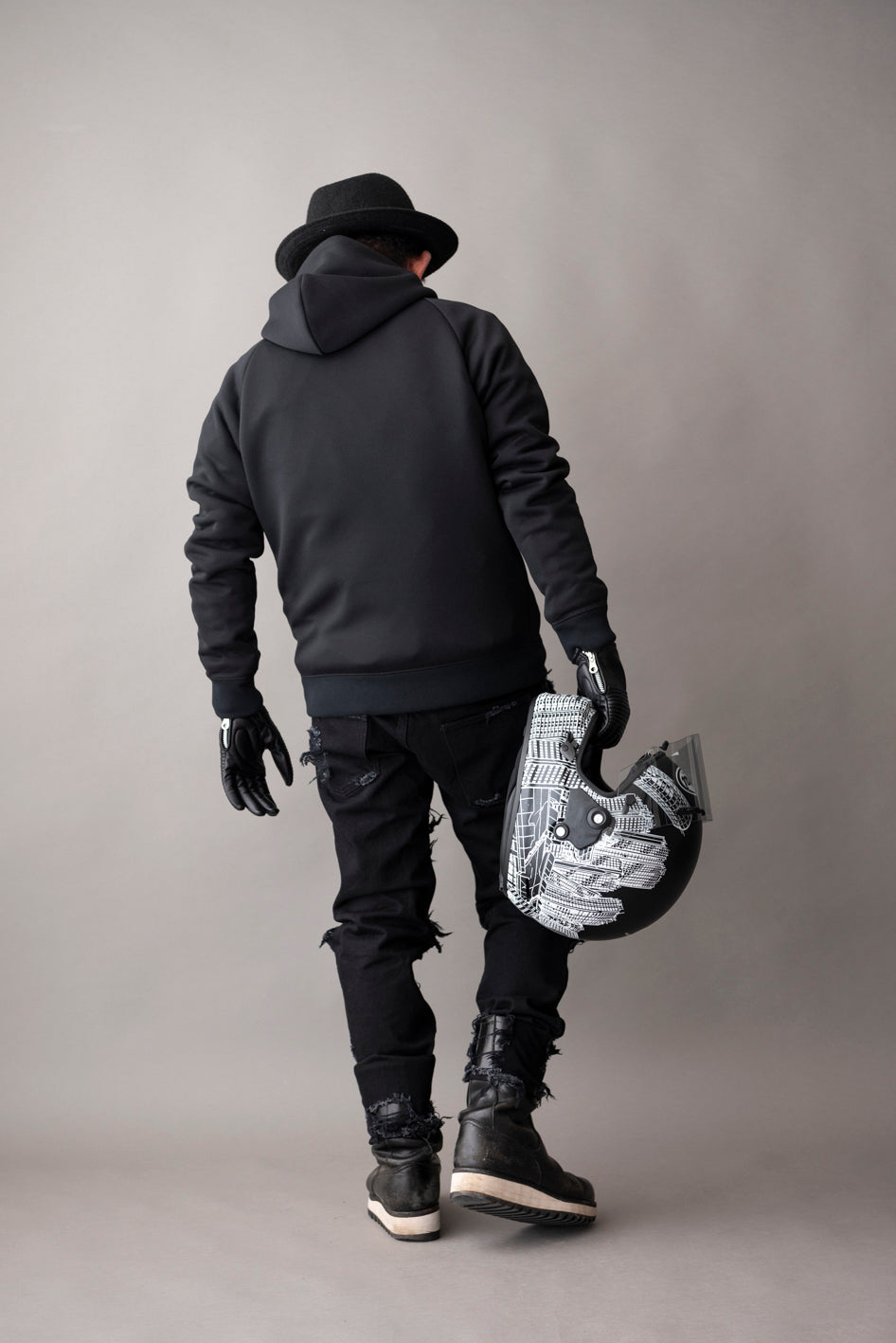 LEATHER IN CRASH DENIM PANTS  / レザーインクラッシュデニムパンツ