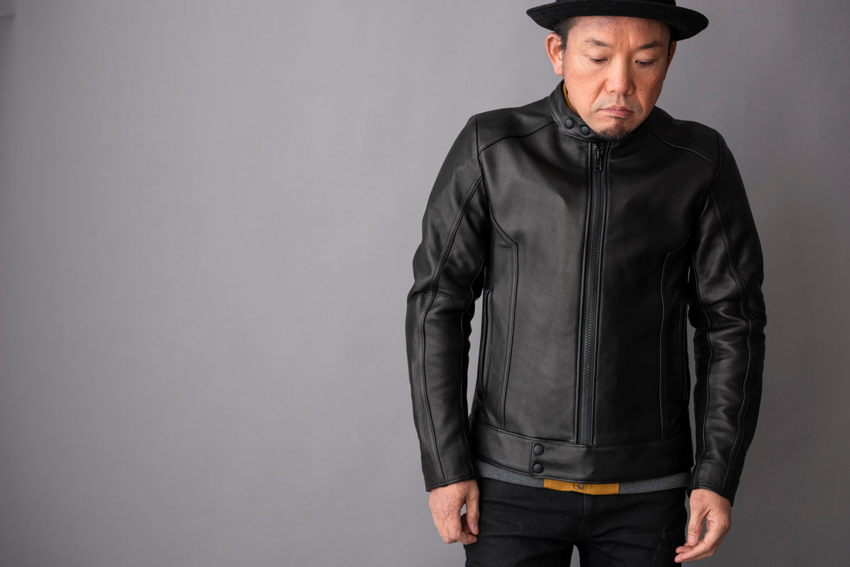 SHIRRING SINGLE RIDERS JACKET PROTECTOR / シャーリングシングルライダースジャケット　プロテクター