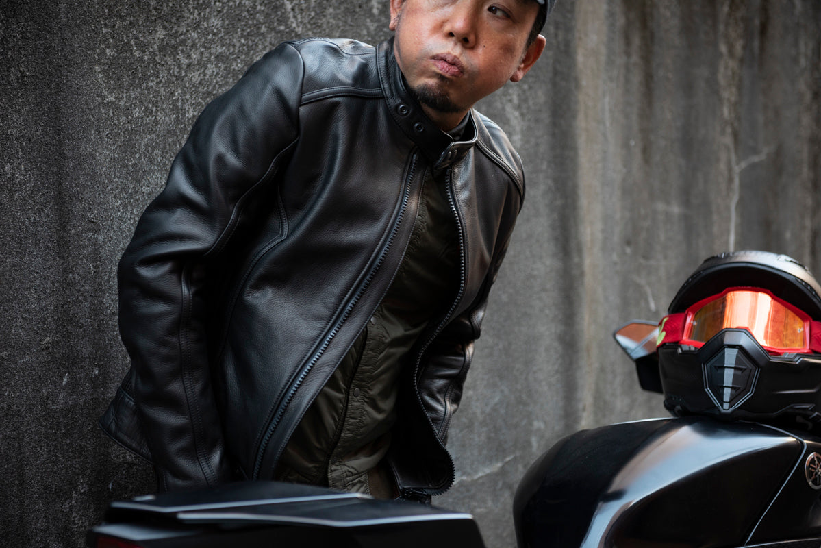 SHIRRING SINGLE RIDERS JACKET PROTECTOR / シャーリングシングルライダースジャケット　プロテクター