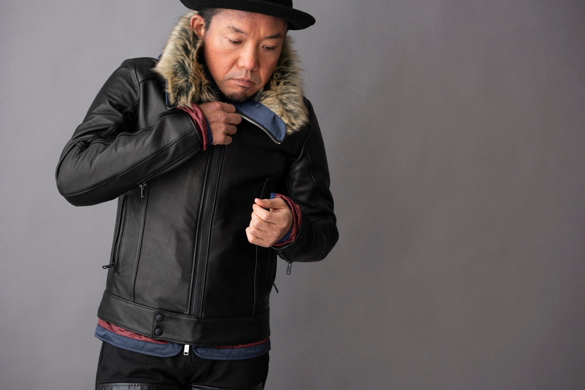 SHIRRING SINGLE RIDERS JACKET PROTECTOR / シャーリングシングルライダースジャケット　プロテクター