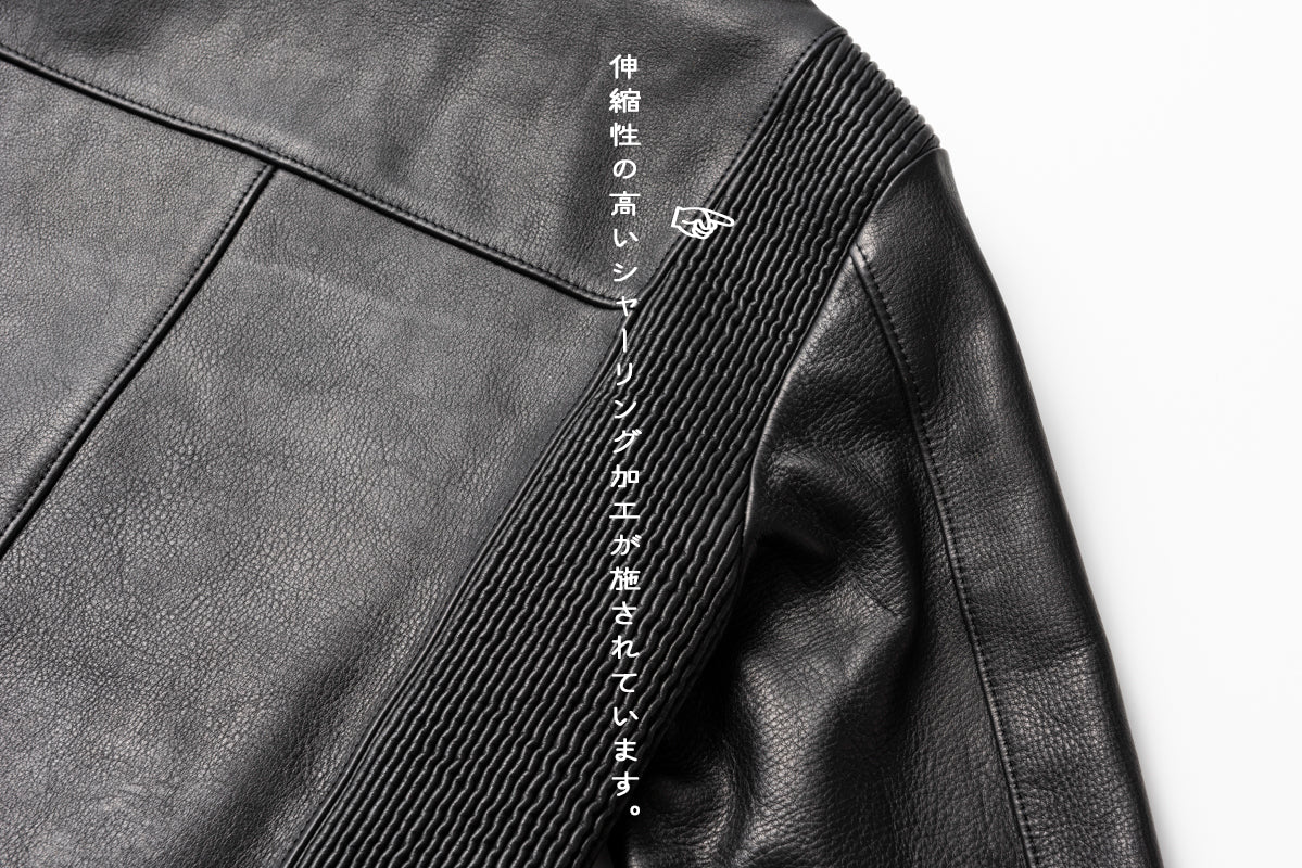 SHIRRING SINGLE RIDERS JACKET PROTECTOR / シャーリングシングルライダースジャケット　プロテクター
