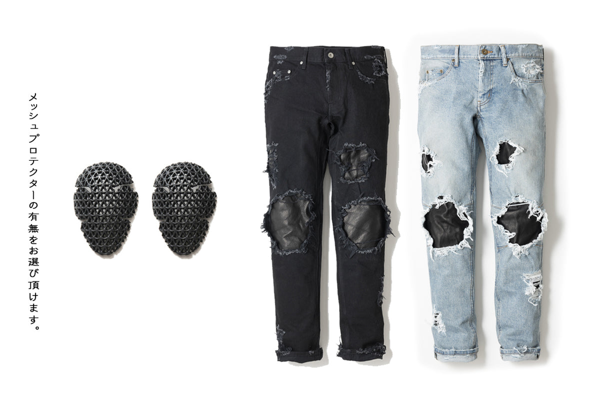 LEATHER IN CRASH DENIM PANTS  / レザーインクラッシュデニムパンツ